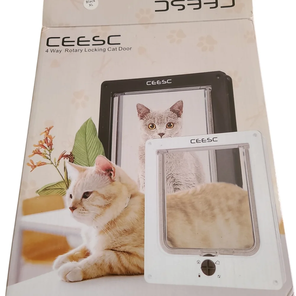 4-Way Rotary Locking Cat Door - Black and White